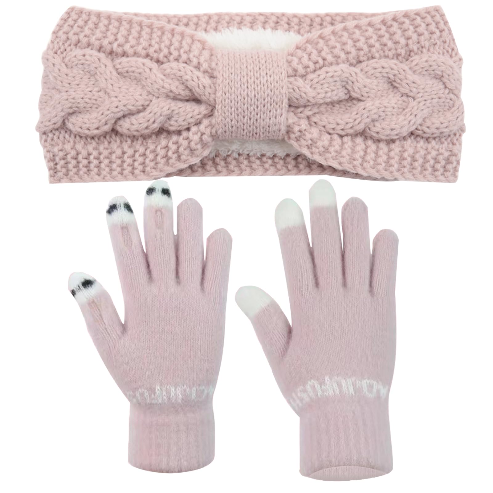 FOSDICK Winter Cable Knit Headbands Women Crochet Ear Warmer Headband, Pink Knitted Thermal Twist Headbands for Girls Women Soft Lining Head Wrap Winter Knitted Headband for Shopping Skiing Running