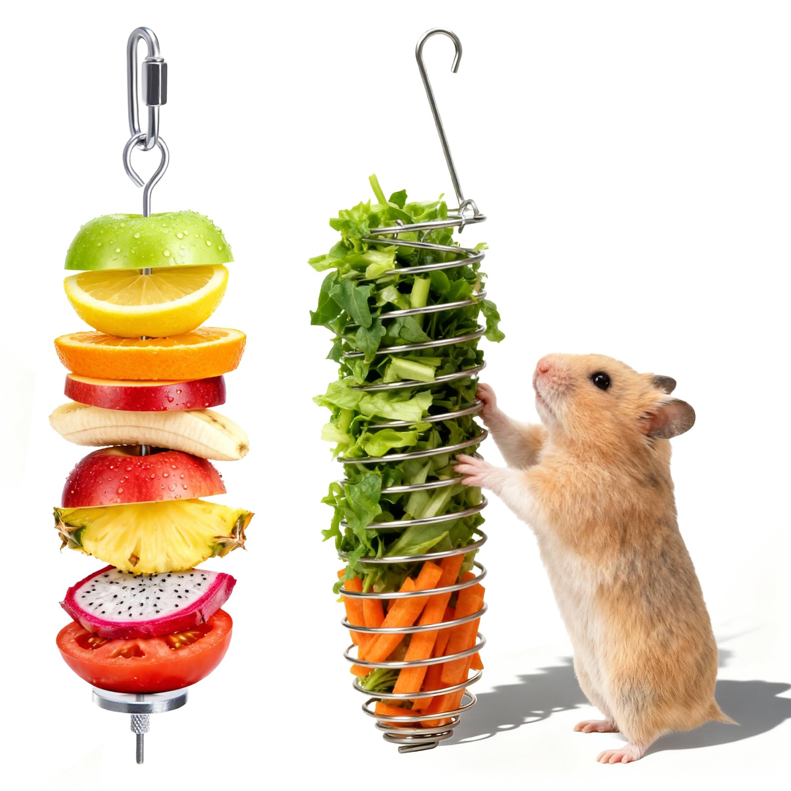 Photo 1 of 2Pcs Rat Enrichment Toys, 304 Stainless Steel Foraging Toy, Fruit & Vegetable Holder for Mice, Hanging Rodent Cage Accessories, Slow Feeder Puzzle Toy & Parakeet Foraging Tool