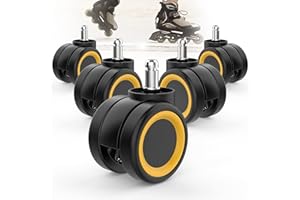 OMYOFFICE Office Chair Wheel Safe for All Floor,No Mats Needed,Heavy-Duty Chair Wheels 1000lbs, Noise Free & Smooth Gliding,Universal Fit Office Chair Casters Set of 5(Yellow)