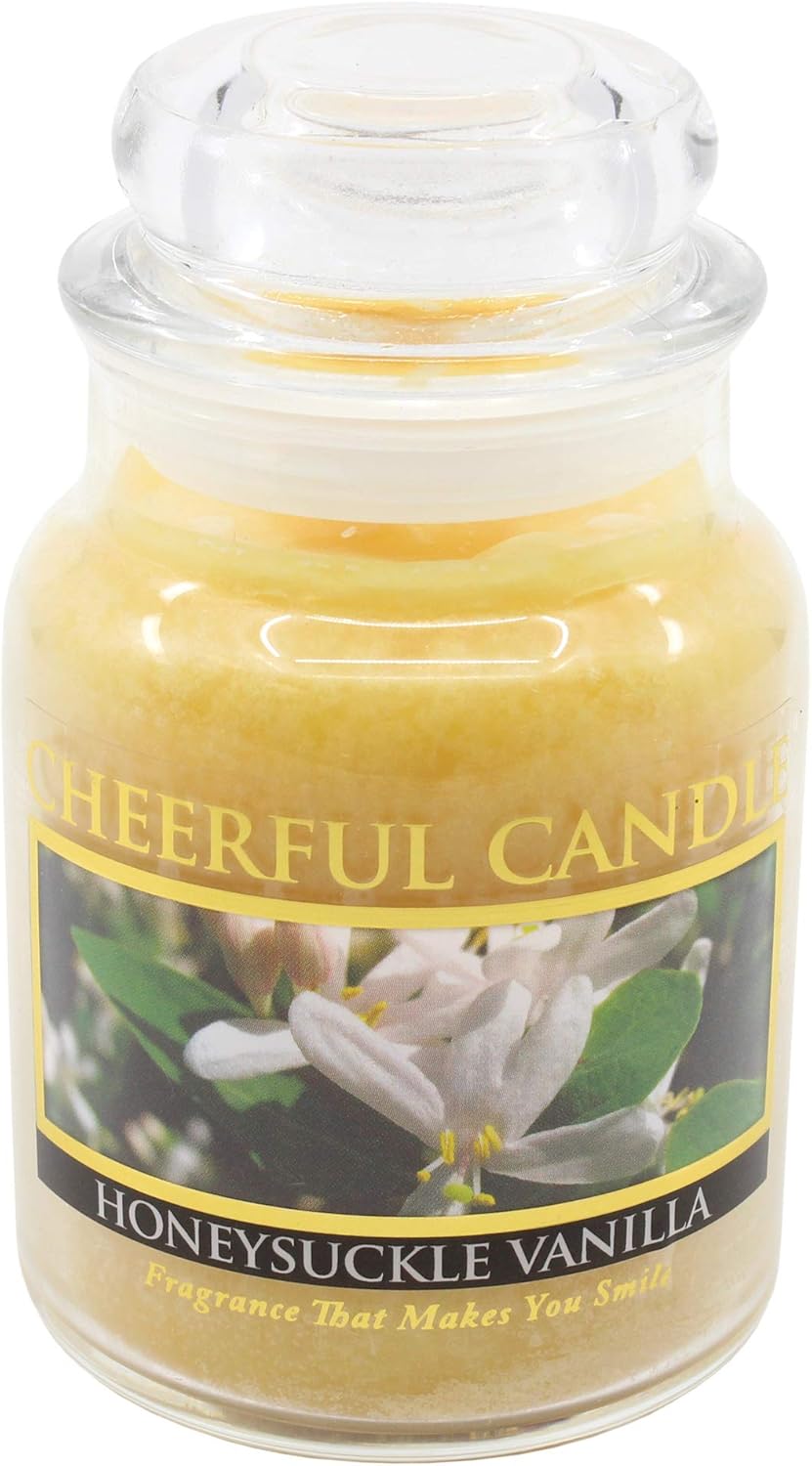 A Cheerful Giver - Honeysuckle Vanilla Scented Glass Jar Candle (6 oz) with Lid & True to Life Fragrance Made in USA: Home & Kitchen