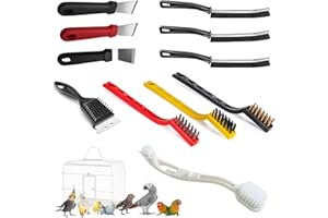 DINTSTYLE 11-Piece Set Bird Cage Cleaner,Small Animal cage Cleaning Tool Plastic and Stainless Steel Cleaning Brush Long Handle Cleaning Brush Spatula Bird Cleaning Bird Drops Multipurpose Cleaning