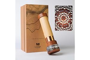 Morlenscope Growth Rings Wooden Kaleidoscope Full Screen Effect,6.5" Handmade Brass Rotatable Oil-Filled Core Box Nature Kaleidoscope Kit,Vintage Gift Box,Anniversary Birthday Gift for Man Woman