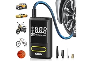 JUSUOX Tire Inflator Portable Air Compressor, Electric Bike Pump with Digital Pressure Gauge, 150 PSI Cordless Air Pump for Car Tires, Motorcycle, Bicycle, Ball with Auto Shutoff, LED Light