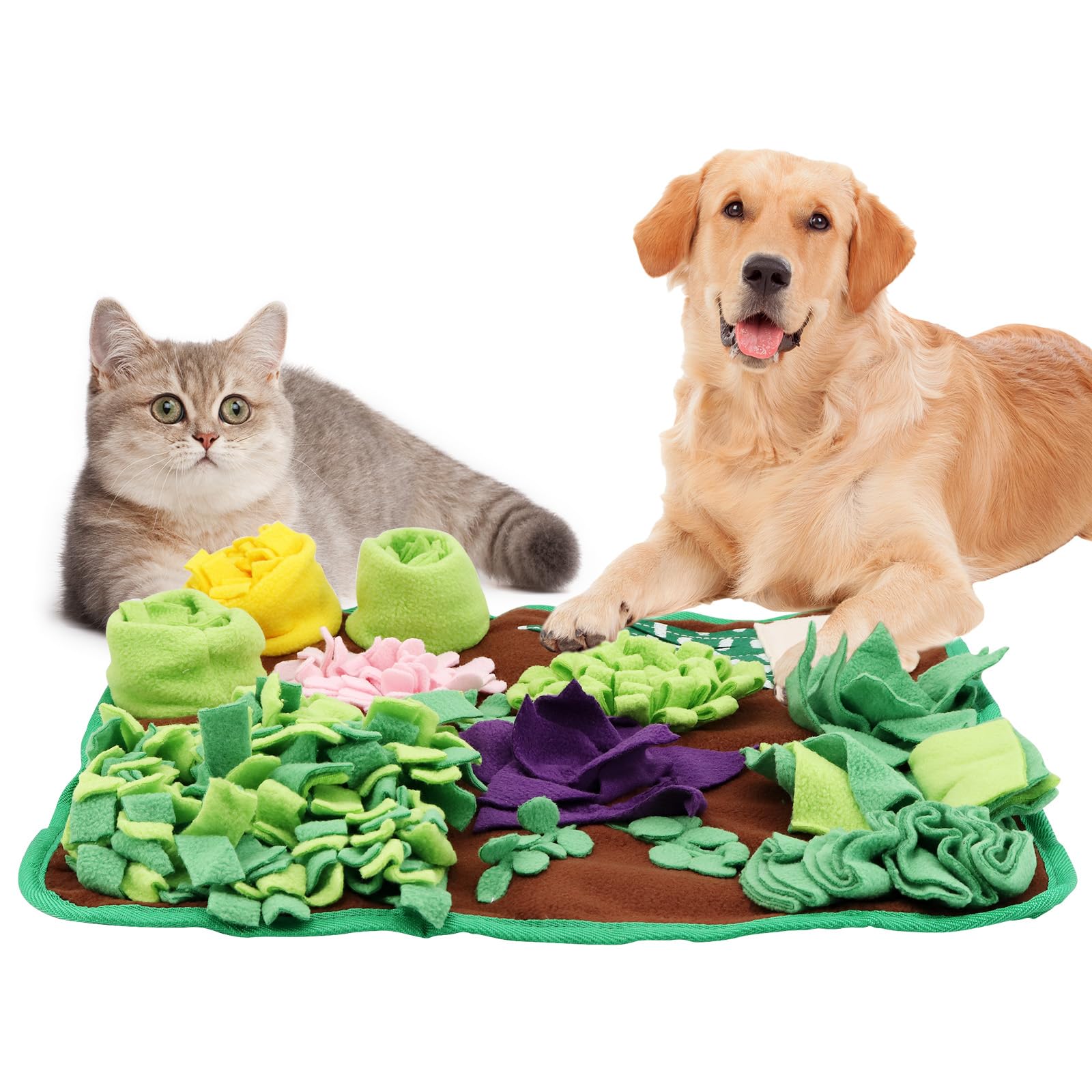 MoYouno Snuffle Mat for Dogs,Interactive Feeding Mat,Pet Slow Feeding Mat,Washable and Durable,Dog Toy for Encourages Foraging and Training Skills-Relieving Boredom and Stress (Green khaki)