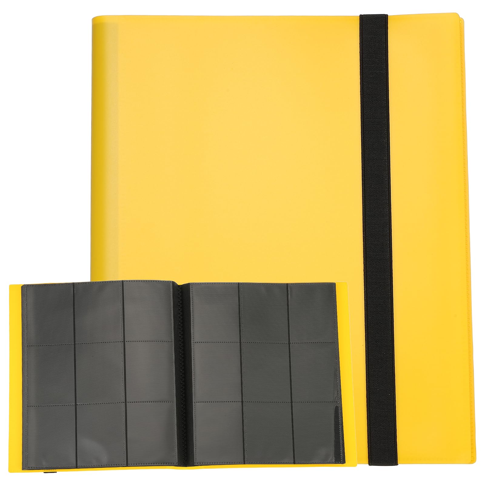 sourcing map 9 Pocket Trading Card Binder, PU Cover Card Collection Binder 540 Side Loading Card Binder Card Album Folder for TCG, Game Cards, Sports Cards(Yellow)