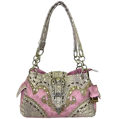 Unique West Unique West - Vegan Polyester Leather Rhinestone Western Buckle Purse (Pink)