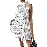 MakeMeChic Women's Polka Dots Halter Dress Tie Sleeveless Pleated A Line Flare Mini Dresses