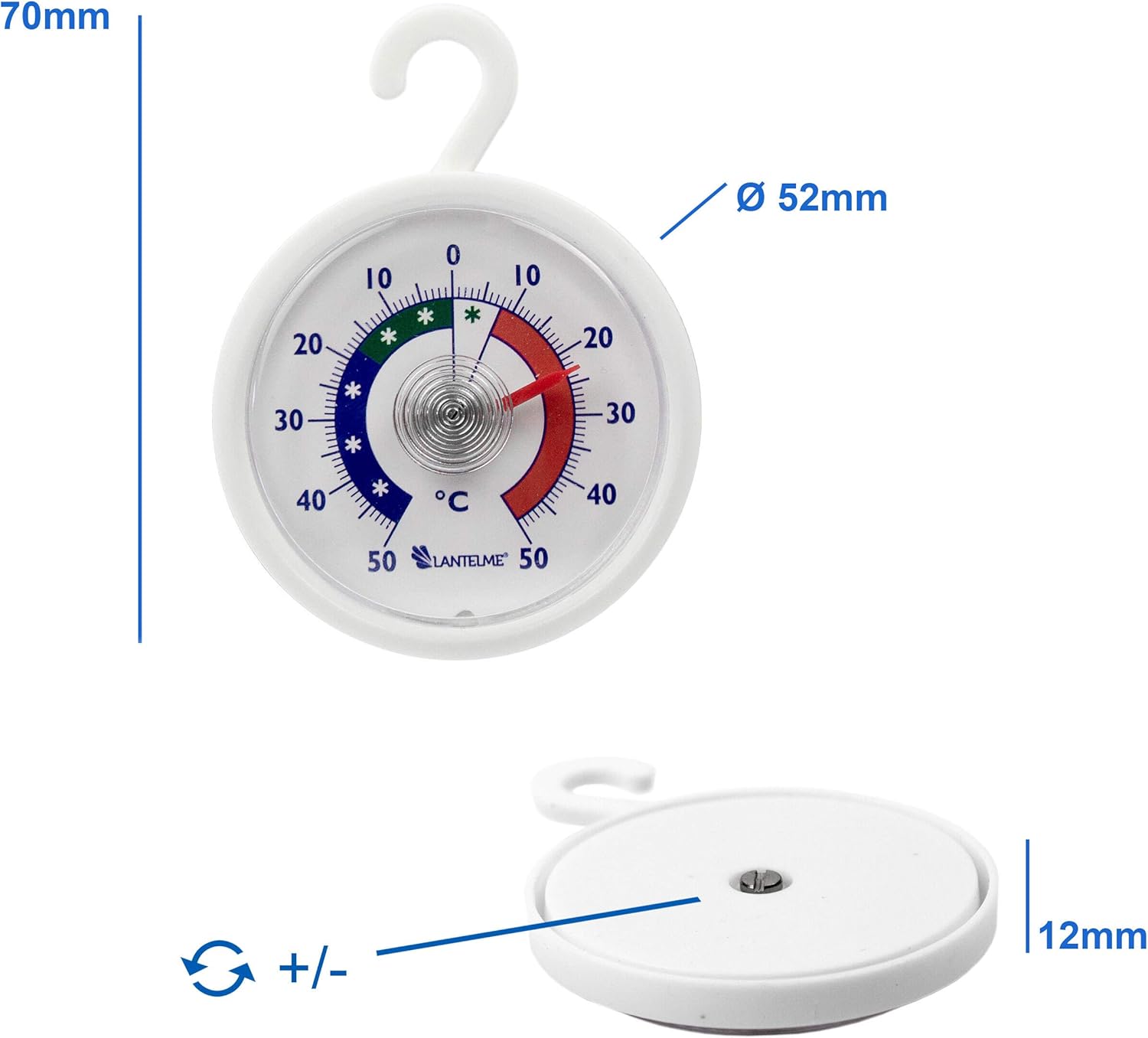 Thermometerwelt Refrigerator & Freezer Thermometer, 5 pieces, Analog, -50 °C to + 50 °C, Plastic, White, Model 4951 - Image 5
