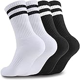 Airpal 4 Pairs Athletic Socks Cotton Cushioned Striped Crew Socks Sports Running Socks for Men Women Teens