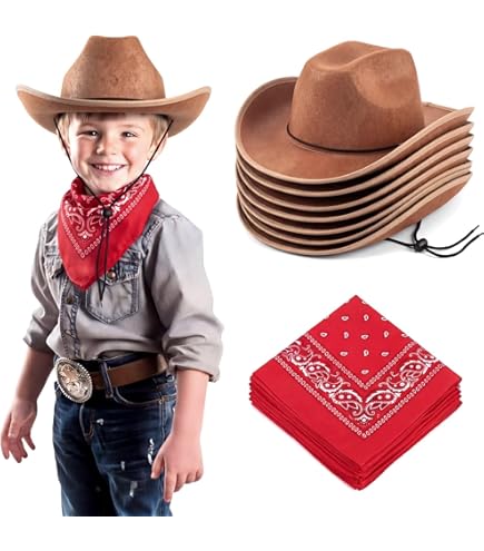 Set De 2 Sombreros Vaqueros Y Pañuelos Para Niños | Accesorios Fiesta Del Oeste, Talla Única