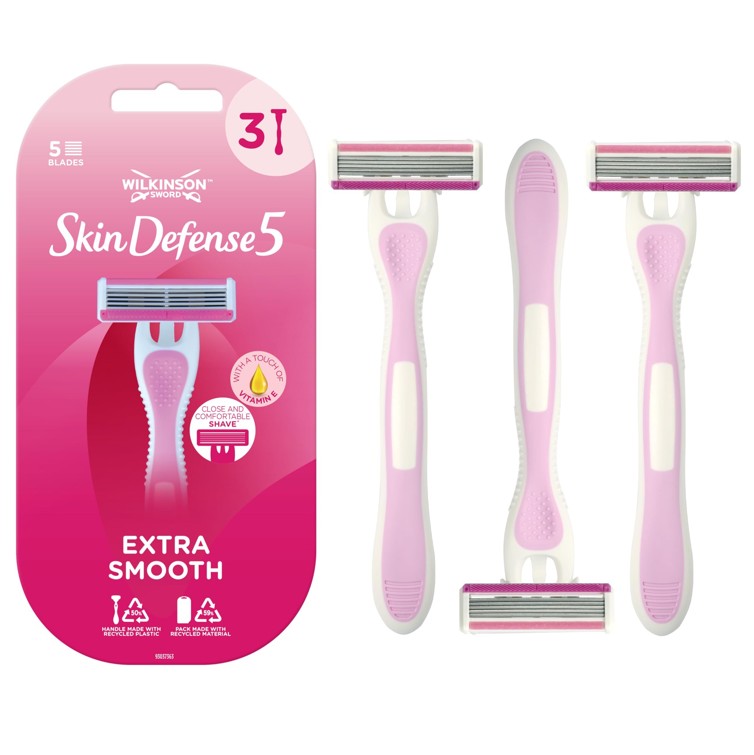 Wilkinson Sword Skin Defense 5 Womens Disposable Razors x3, Pink