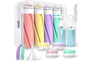 CasaCulina 16 Pack Silicone Travel Bottles Set for Toiletries, TSA Approved 3.4oz Leak Proof Shampoo And Conditioner Travel Size Essentials Toiletry Bottles, Refillable Traveling Liquid Containers