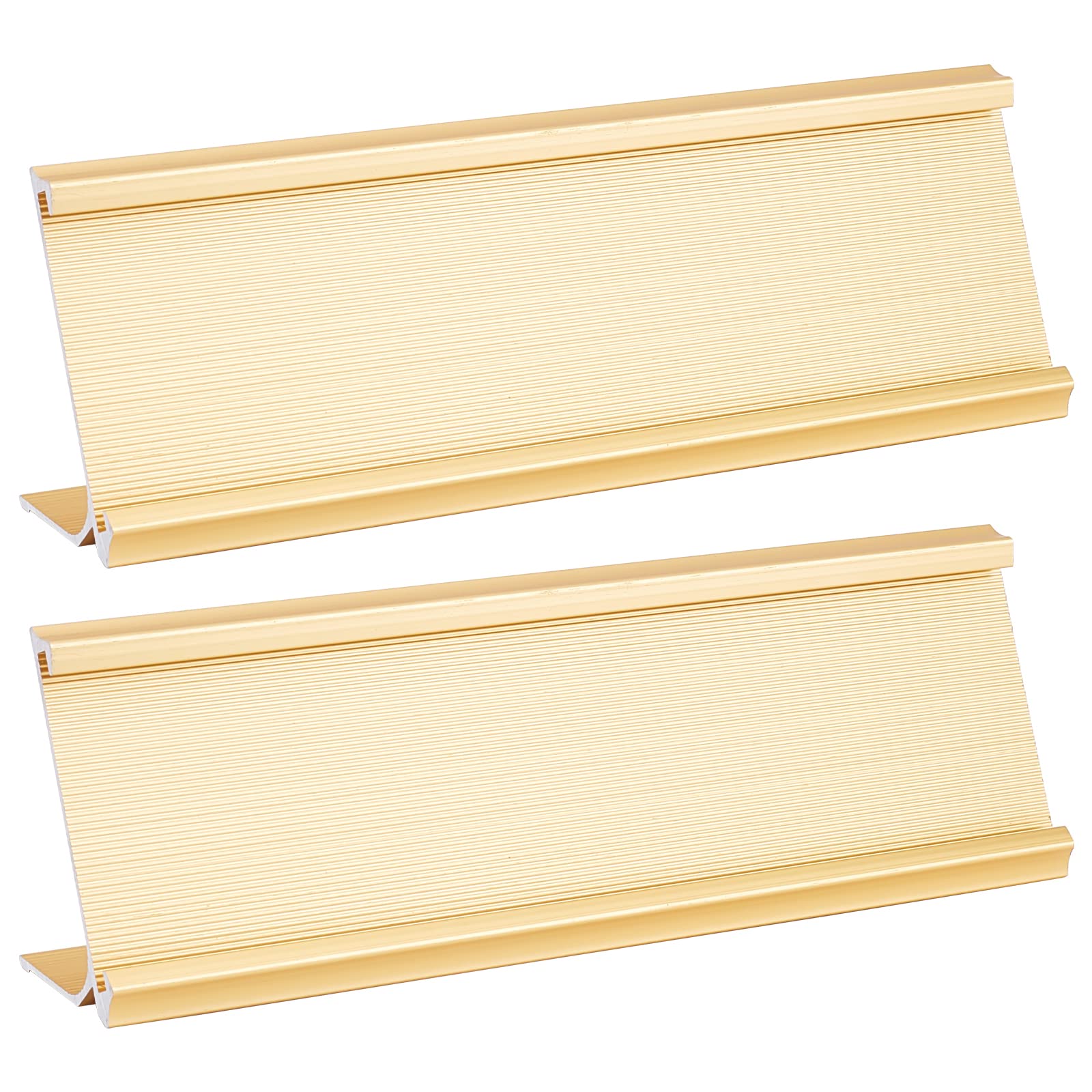 NBEADS 2 Pcs Aluminum Alloy Desk Name Plate Holder, 18x6.13cm L-Shaped Metal Desk Name Sign Rack Golden Professional Desktop Display Stand for Meeting Room Office Home