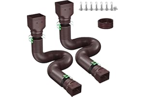 Ogutter Rain Gutter Downspout Extensions, Downspout Extender for Rainwater Drainage Flexible, Extendable 58"+66" Down Spout Drain Extension Pipes (2 Pack, Brown)