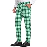 Lars Amadeus Men's Plaid Slacks Regular Fit Flat Front Work Prom Checked Dress Pants