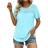 OFEEFAN Women's Summer Tops 2026 Trendy Short Sleeve Shirts Smocked Crewneck Tee