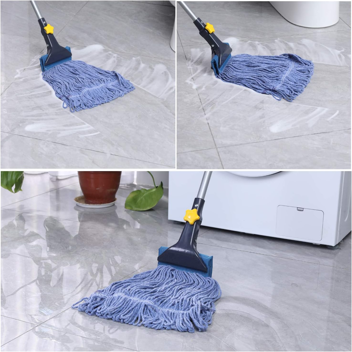 Yocada Looped-End String Wet Mop Heavy Duty Cotton Mop Commercial Industrial Grade Iron Pole Jaw Clamp Floor Cleaning 52in Long: Home & Kitchen
