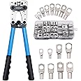 Brileine Battery Cable Crimping Tool 10-1 AWG with 8 Sizes 60Pcs Copper Ring Terminals Battery Terminal Crimper Set for Heavy
