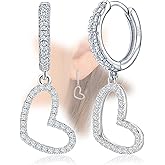 Heart Hoop Earrings for Women - Sterling Silver Double Love Heart-Shaped Earrings for Lady Hypoallergenic Sparkle Cubic Zirconia Loop Earring Classic Jewelry Gifts for Her Wife Mother