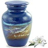 Footprints Keepsake Urn - Footprints Mini Cremation Urns for Ashes - Handcrafted Miniature Beach Sharing Urn - Mini Memorial Blue Urns with Premium Box & Velvet Bag (Keepsake)