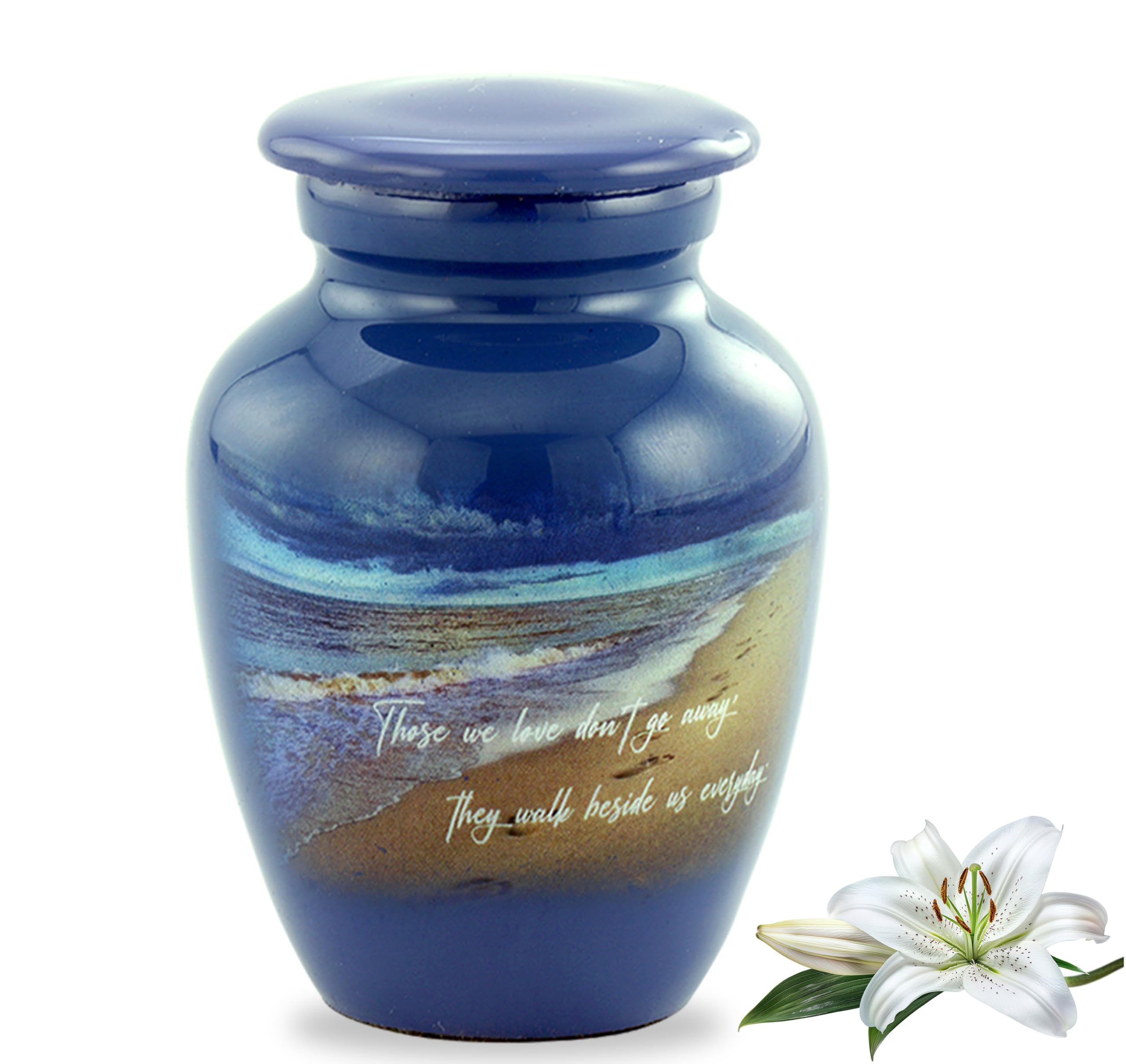 Footprints Keepsake Urn - Hand Painted Miniature Beach Urn with Velvet Case & Bag