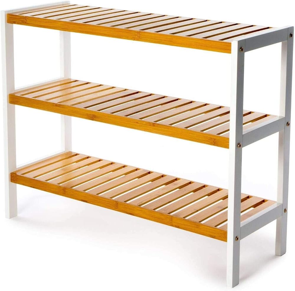Vencier Bamboo Shoe Rack Natural 3 Tier Easy Assembly Large Capacity