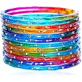 JD'Z COLLECTION Indian Glass Bangles Set Indian Costume Bangles Bollywood Glass Bangle Matching Colors | Wedding Jewelry Bangle Set for Women | Transparent Crystal Bangles | Wedding Bangles Set of 12
