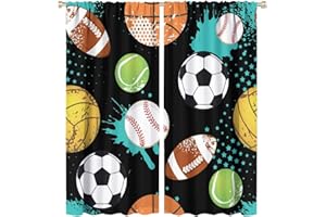 QIONGHAILUANNANSHANGMAOYOUXIANGONGSI Sport Blackout Windows Curtains, Abstract Basketball Soccer Football Rugby Baseball Sports Pattern Rod Pocket Curtains, for Kids Boys Teens Bedroom Living Room 63x72in 2 Panels