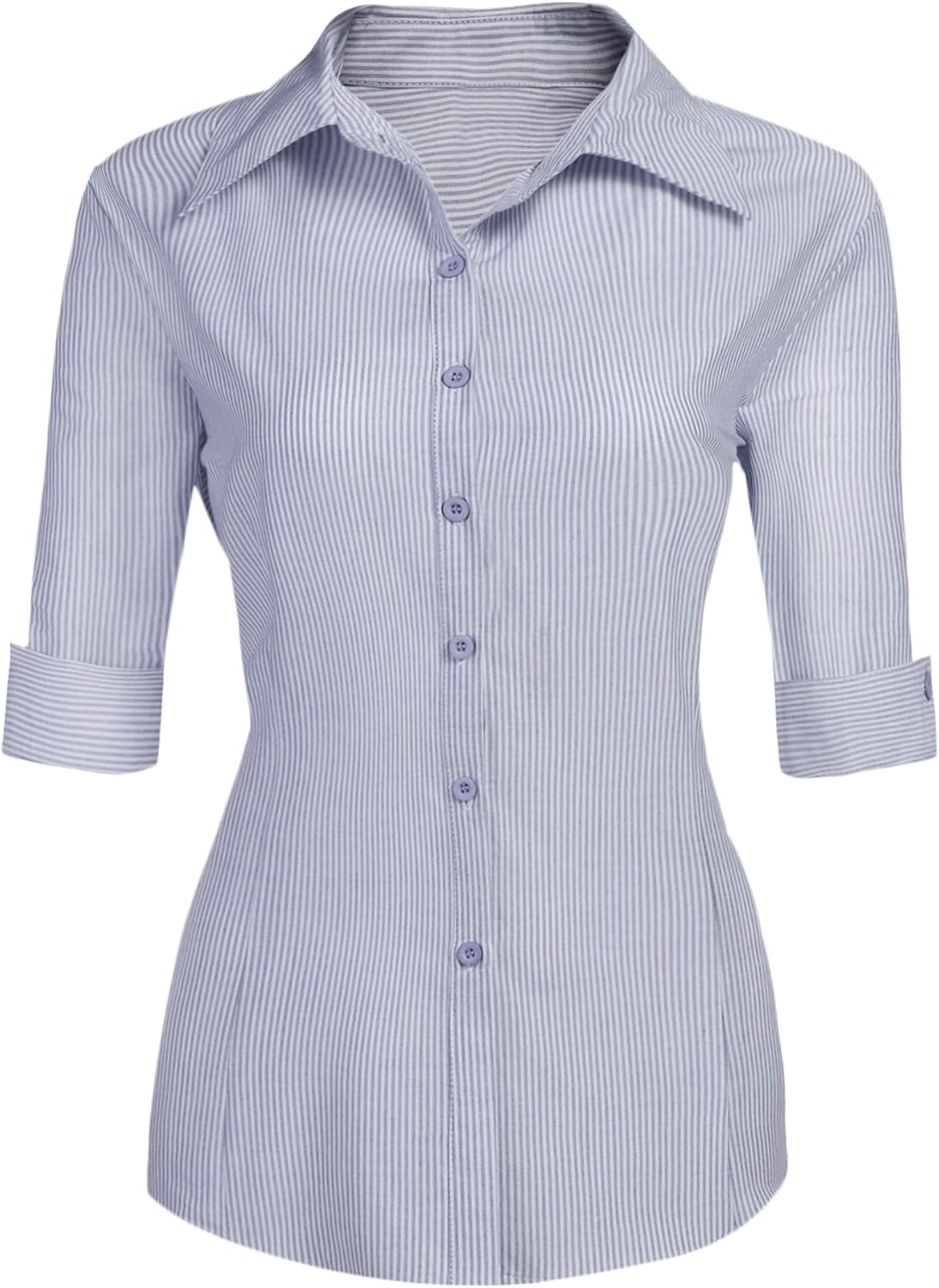 Hotouch Womens 3/4 Sleeve Basic Button Down Shirt Slim Fit Cotton Dress Shirts at  Women’s Clothing store