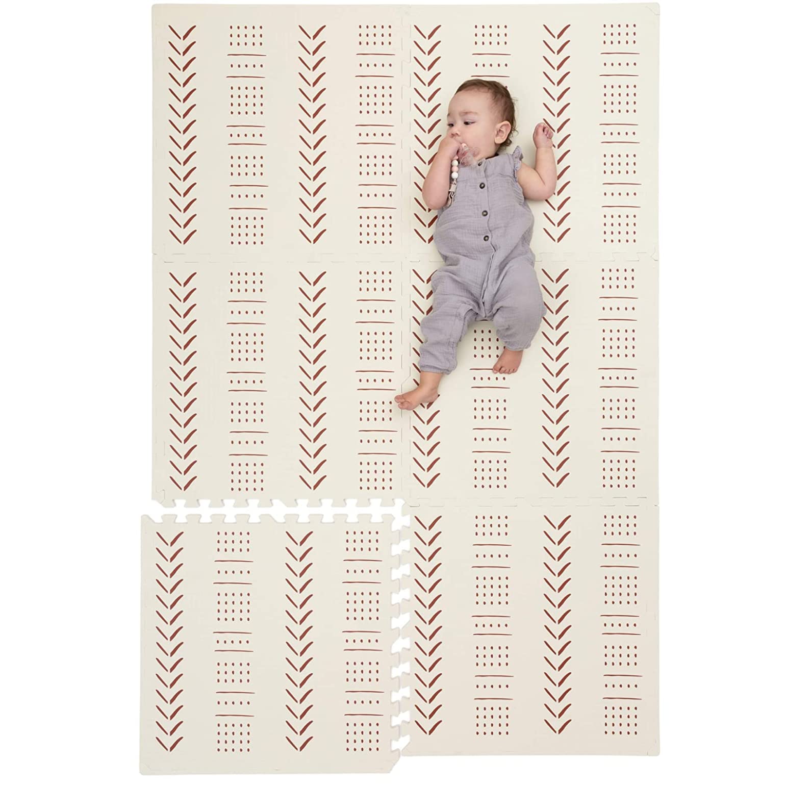 Childlike Behavior XL Baby Play Mat - 72 x 48-Inch Puzzle Play Mat with 6 Foam Floor Tiles - Interlocking Tummy Time Mats for Toddlers and Infants Playpen - Waterproof and Soft Crawling Mats - Beige