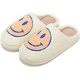 Retro Fuzzy Face Slippers for Women Men, Retro Soft Fluffy Warm Home Non-Slip Couple Style Casual Smile Face Slippers Indoor Outdoor Anti-Skid Warm Cozy Foam Slide Fuzzy Slides with Soft Memory Foam Shoes