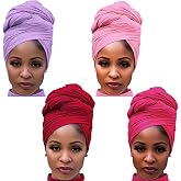 Youme 4 Packs Stretch Jersey Turban Head Wraps African Head Wraps for Black Women Dreadlocks Solid Color Scarves Urban Long L
