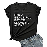 DANVOUY Women's V-Neck Cute Tees Funny Letter Printed T Shirt Graphic Tops
