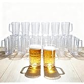 Nyuemystery 40 Pack Plastic Beer Mugs with Handles, 16 oz Clear Reusable Beer Steins Bulk for Party Bar Oktoberfest BBQ, Shatterproof Drinking Cups for Soda Juice Water