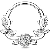 CM Crareesi Mania Rose Septum Ring, 16G Surgical Steel Septum Piercing Jewelry, Daith Helix Cartilage Earrings Hoop for Women, Gold Flower Septum Rings