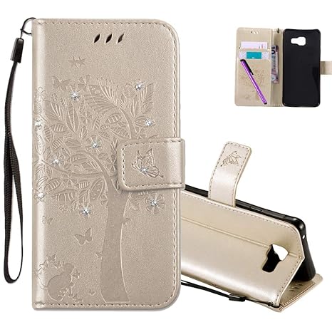 COTDINFOR Samsung A3 2016 Hülle für Mädchen Elegant Retro Premium PU Lederhülle Handy Tasche mit Magnet Standfunktion Schutz 