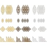 PH PandaHall 60pcs Filigree Wrap Charm Pendant Connector, 3 Color 4 Size Flower Filigree Connectors Charms Metal Wraps Connector for DIY Hairpin Headwear Earring Jewelry Making