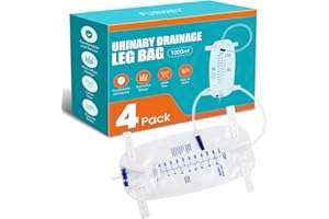 FURWEY 4 Pack 1000ml Catheter Bags with 18” Drainage Tube,Anti Reflux Valve,Large Capacity Urine Leg Catheter with Two Latex-Free Straps, Easy Flip Drain, Urinary Catheter for Men, Women