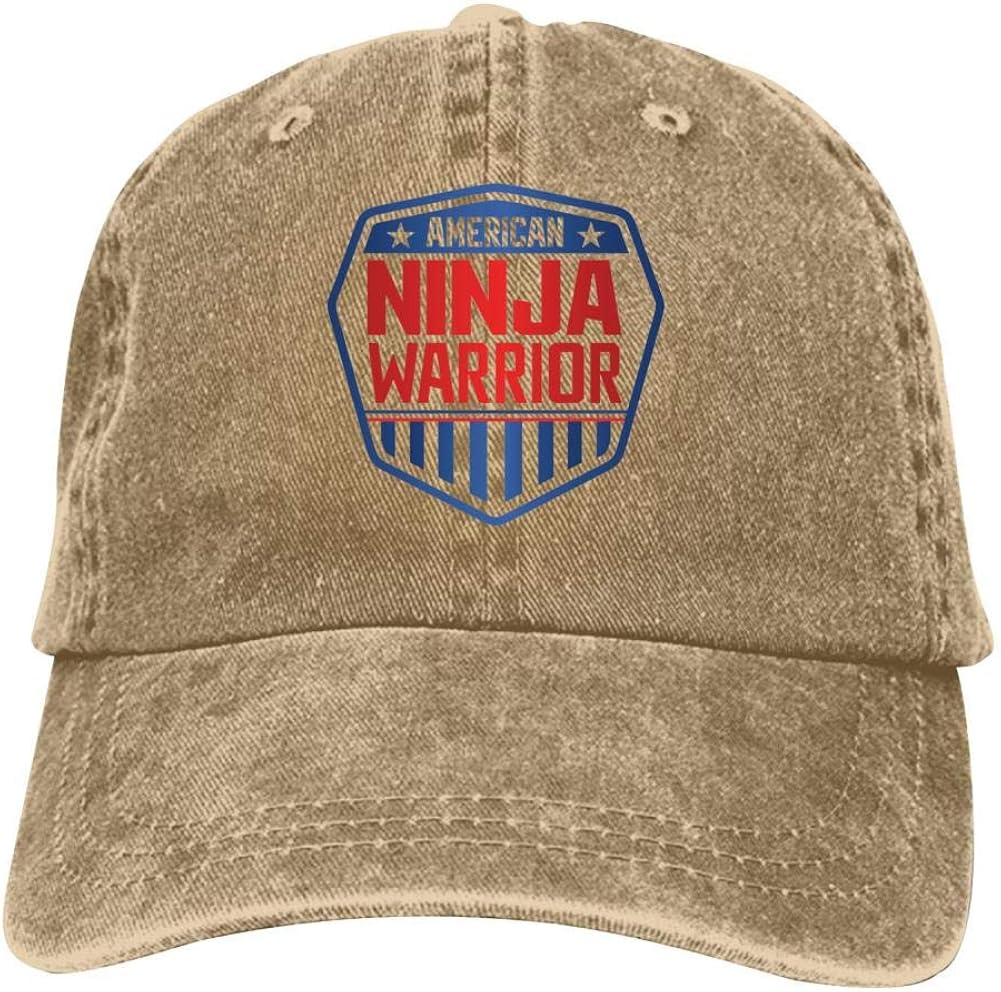 TONGKAUnisex Vintage Washed Twill Baseball Caps Adjustable Hats American-Ninja Warrior Sports Theme Print Men and Women Boven HatNatural