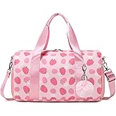 Ballet Bag for Girls, Strawberry Dance Bag with Plush Pendant Small Dance Bag Gymnastics Sport Bag Overnight Travel Sleepover Bags with Wet and Dry for Toddler Girls Age 4-6