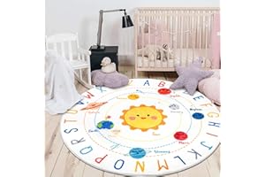 HEBE 4ft Round Kids Play Rug ABC Alphabet Nursery Rug for Bedroom Playroom Non Slip Fun Educational Playmat Round Circle Carpet Crawling Mat for Classroom Infant Toddlers