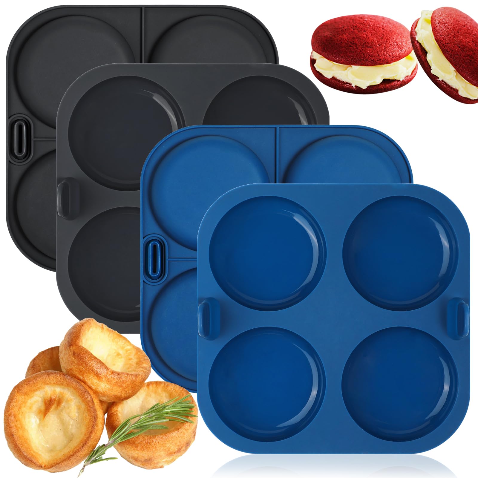 webake Silicone Yorkshire Pudding Tray for Air Fryer 4 Pcs 4 Cups Burger Bun Mould Muffin Top Pan Yorkshire Pudding Tins Baking Moulds for Muffin, Whoopie Pie