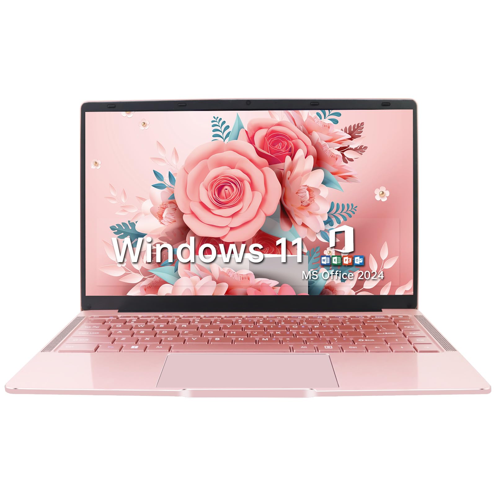 ESBOOKノートパソコン 【Windows 11 Pro&MS Office 2024搭載】14インチIPS液晶/1920×1080FHDディスプレイ カメラ付き/薄型PCノート高性能CPU/初期設定不要/8Gメモリ/無線LAN/大容量SSD/初心者向け・パソコンノート/日本語キーボードフィルム付き/ワイヤレスマウス付き(256G SSD, ローズゴールド)商品画像