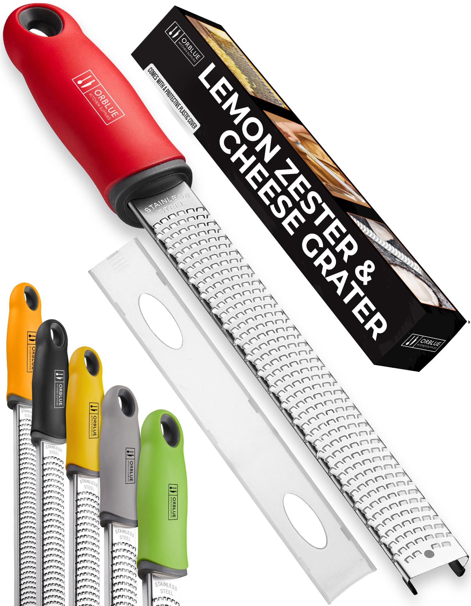 ORBLUE Lemon Zester and Grater – Stainless Steel Citrus Zester Tool for Lemon & Lime, Fine Zesting & Grating for Baking & Cooking - Red