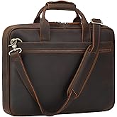 Masa Kawa Leather Slim Briefcase for Men 16” Laptop Shoulder Messenger Computer Bag Business Travel Work Attache Case