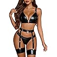 Avidlove Women Lingerie Set Leather Garter 5 Piece Bra and Panty Set Babydoll