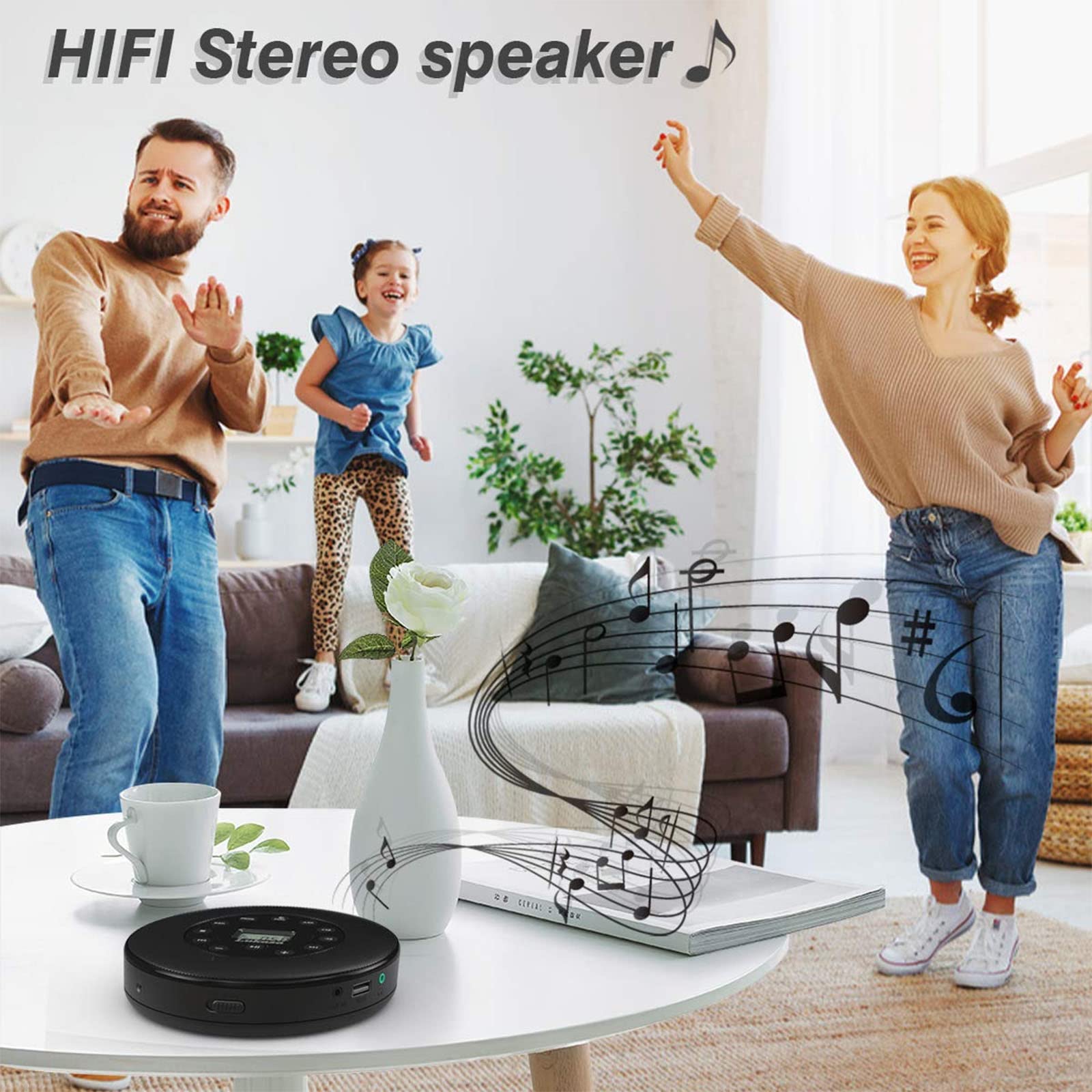 Lukasa Portable Bluetooth CD Player Built-in Speaker Stereo, Personal MP3 Players Rechargeable Compact Car Disc CD Music Player USB Play Anti-Shock Protection (Black)