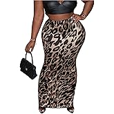 WDIRARA Women's Plus Size Leopard Print Elastic Waist Bodycon Maxi Skirt Pencil Skirt