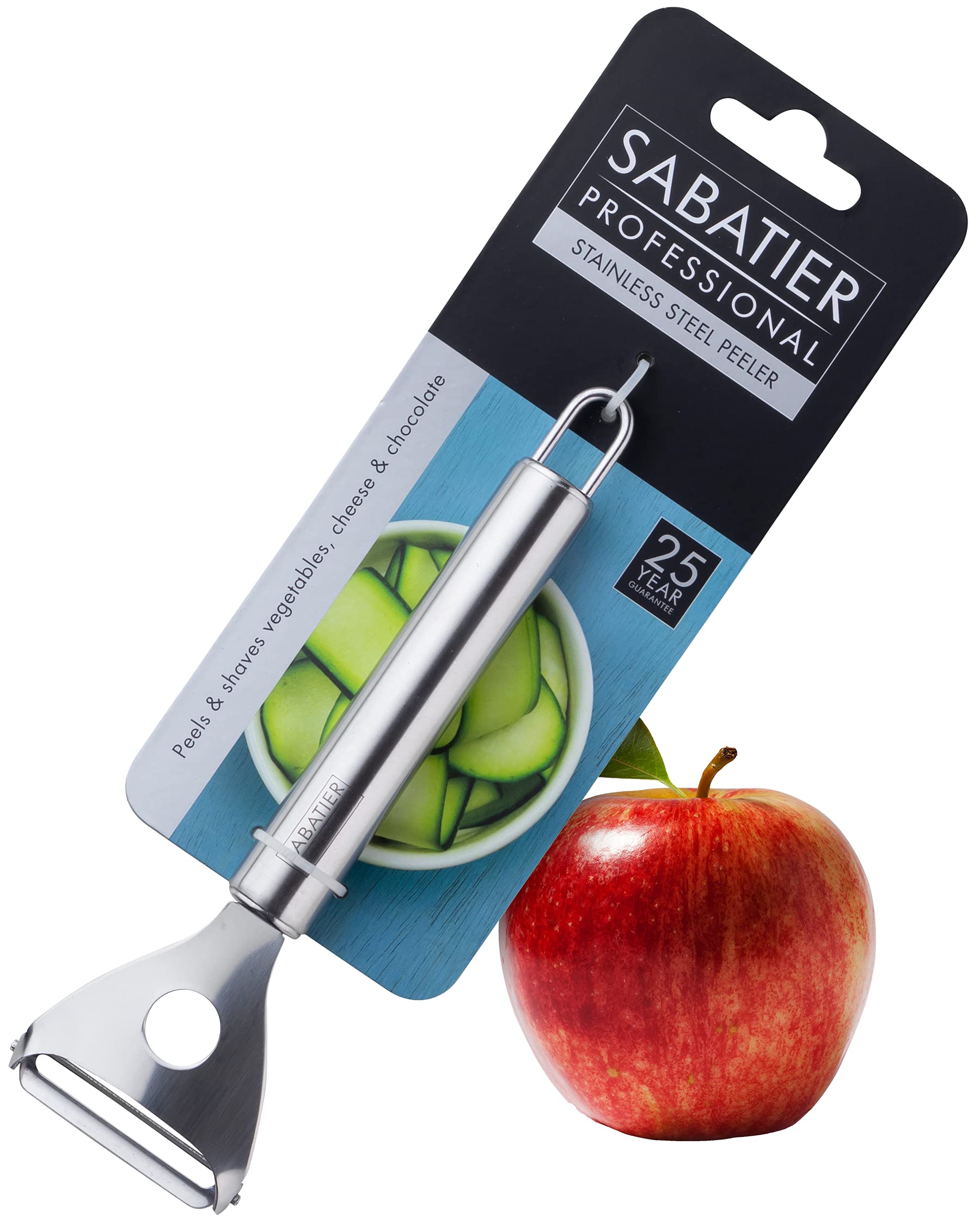 Sabatier Professional Stainless Steel Vegetable Peeler - Glides Effortlessly. for Potatoes & Apples. Peels Carrots, Courgette & Cucumber into Ribbons. Shaves Cheese & Chocolate. 25 Year Guarantee.