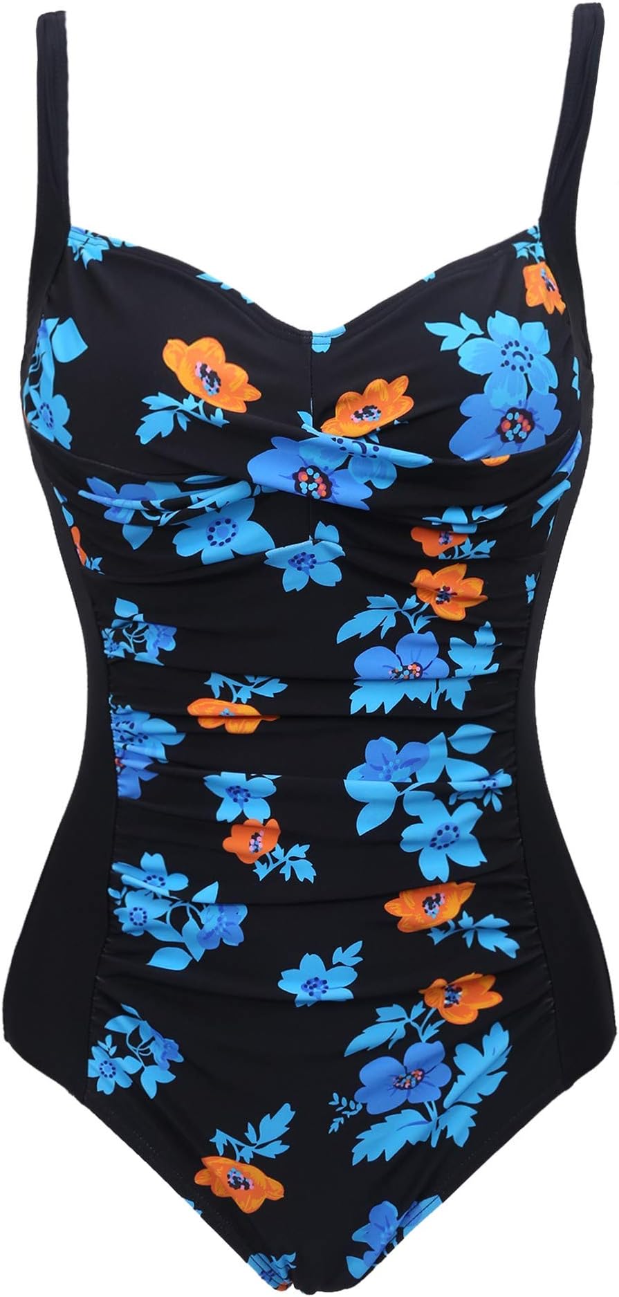 Women's One Piece Swimsuit Ruched Tummy Control Bathing Suit Retro Vintage Swimwear